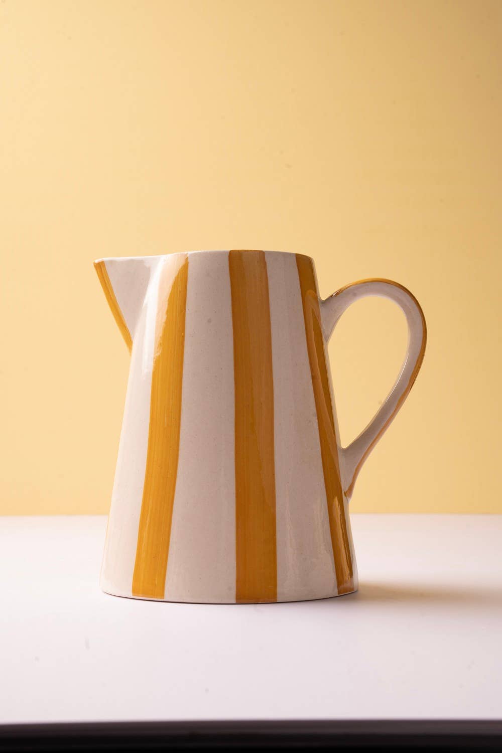 Ceramic Stripe Pitcher, Yellow
