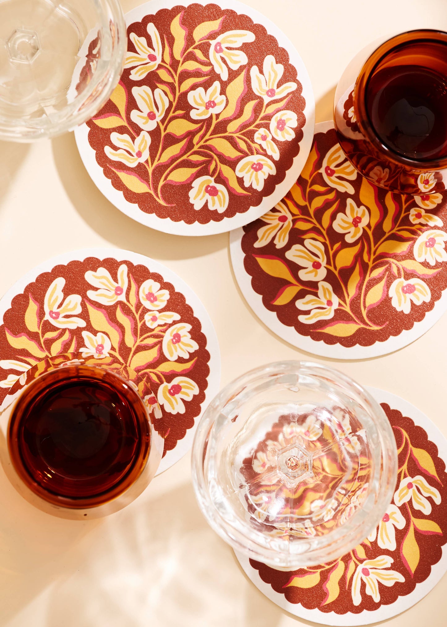 Pumpkin Spice Floral Scalloped Coasters | Set of Four