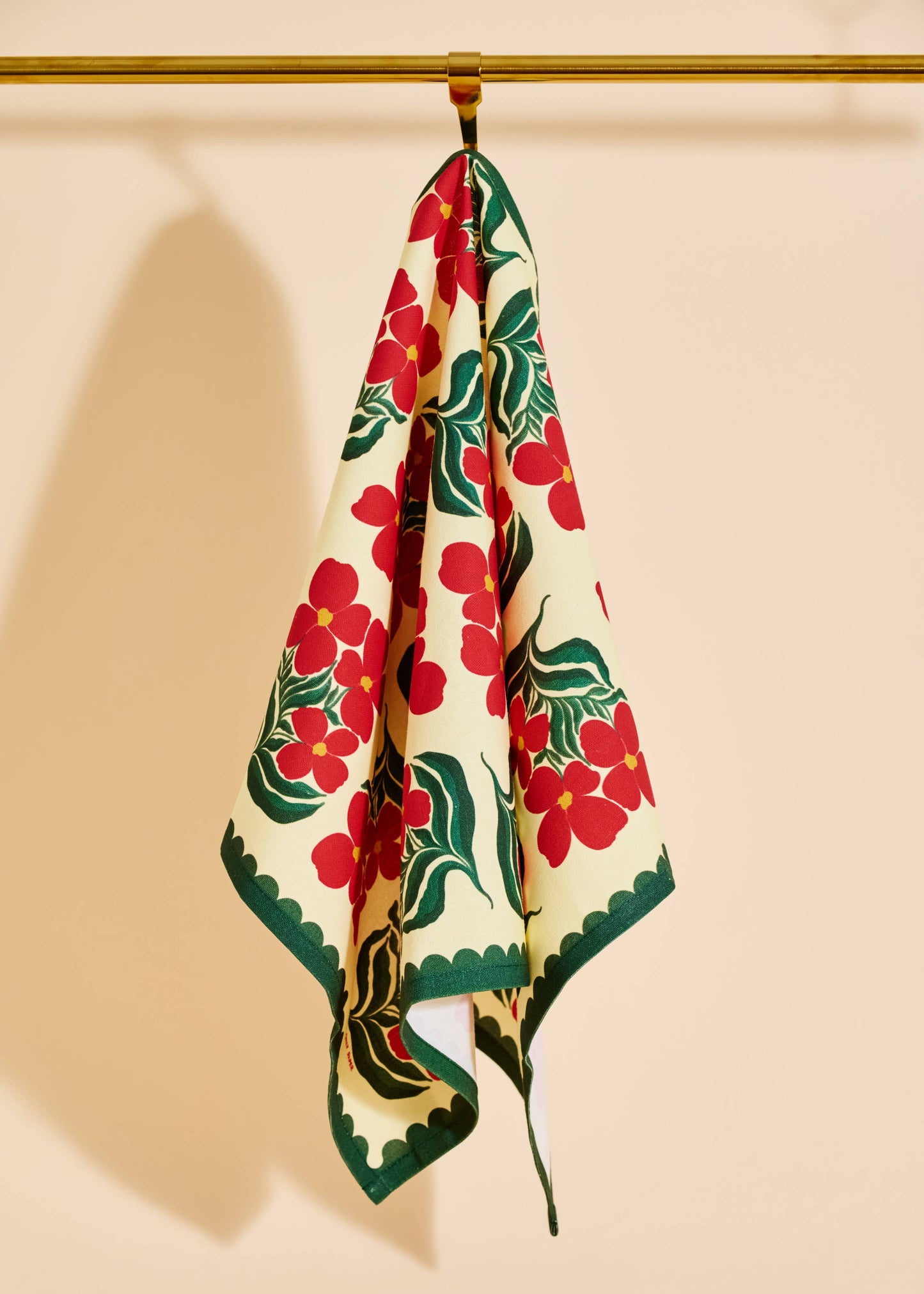 Red and Green Floral Tea Towel