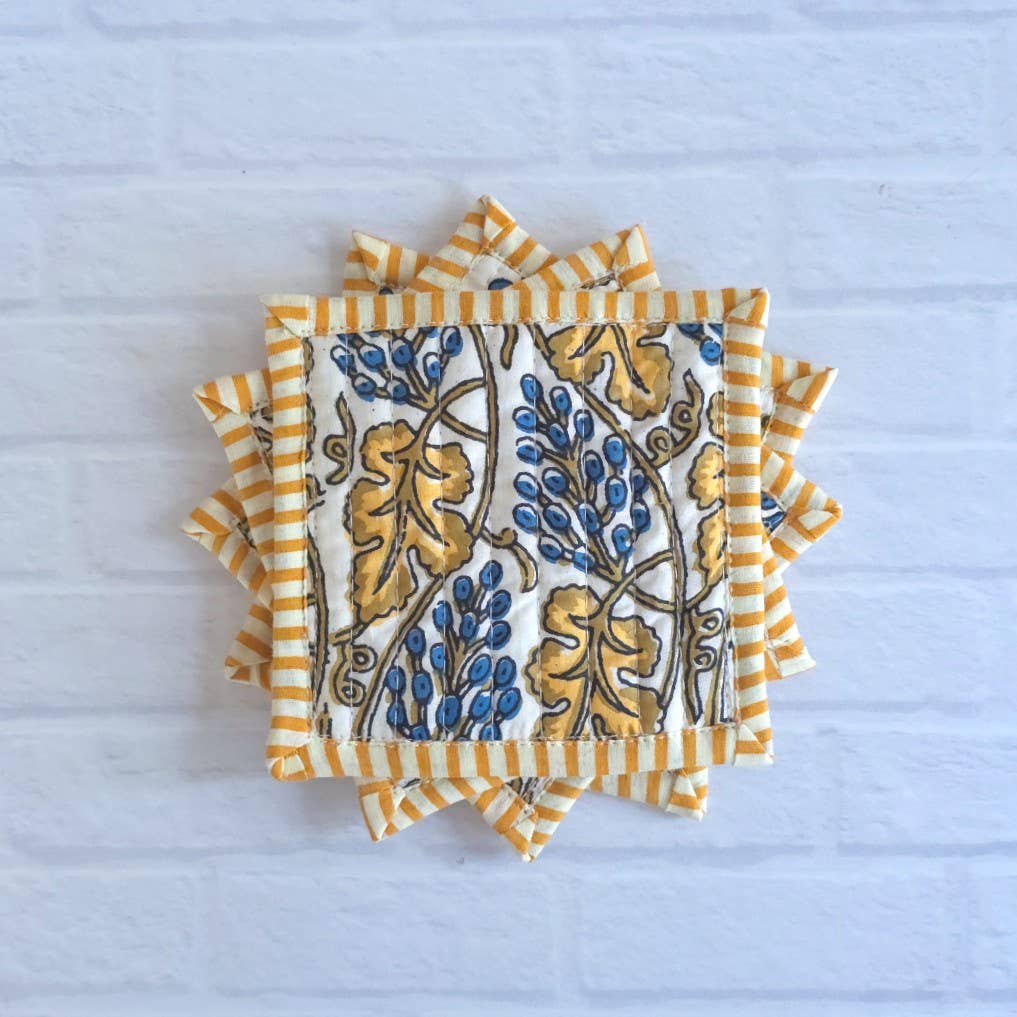 Quilted Coasters, Falling Leaves Mustard, set of 4