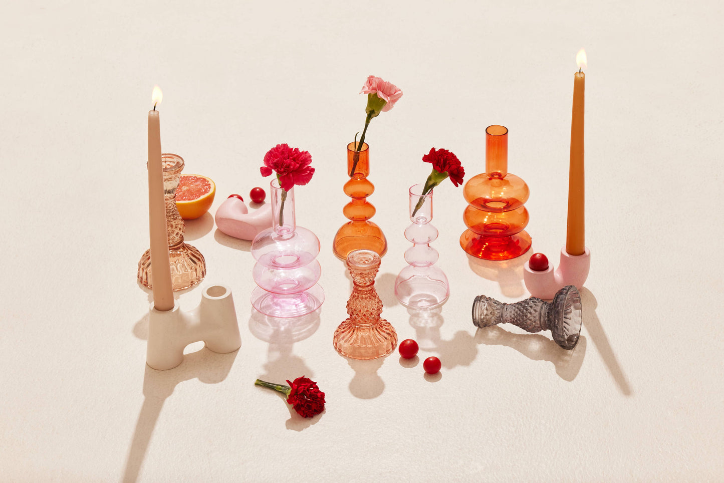 Retro Glass Candle Stick Holder- 6 x 2.5 Inches_ Pink