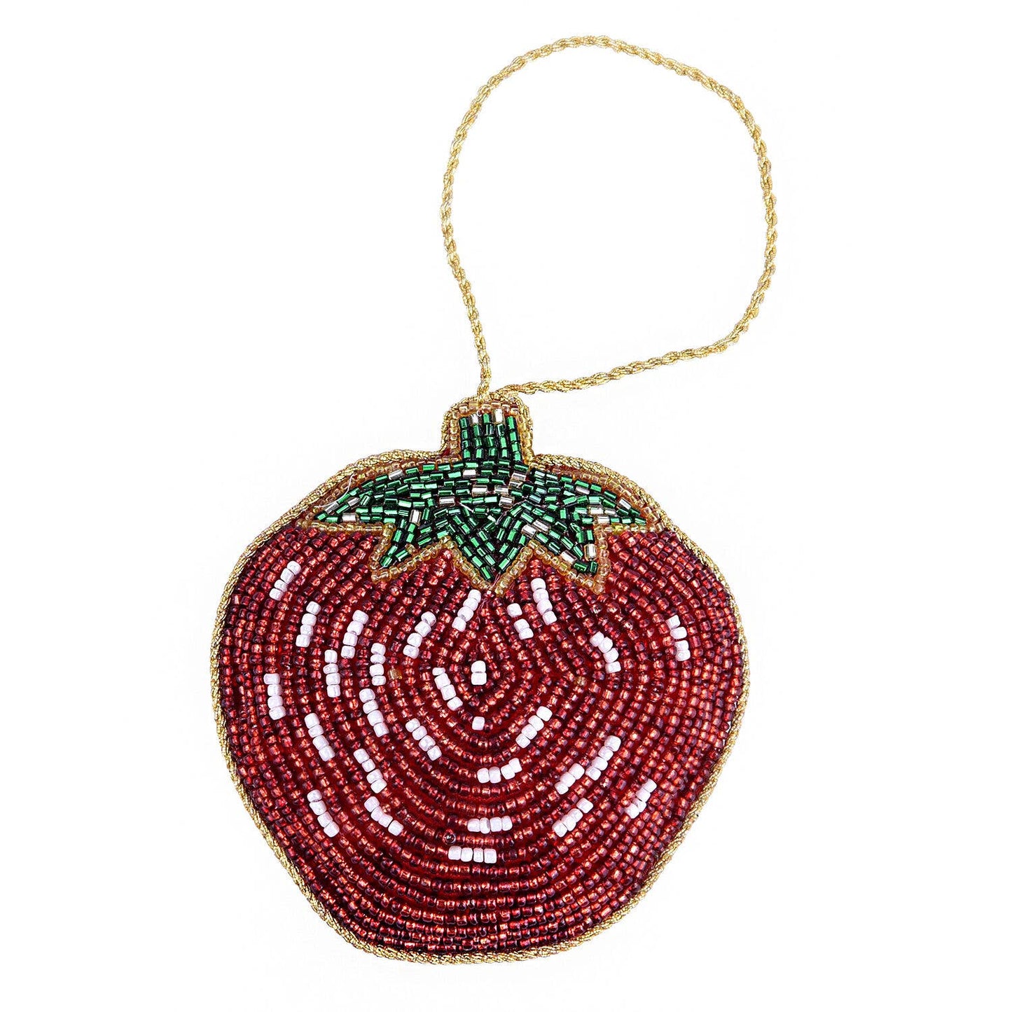 Handmade Beaded Christmas Ornament - Hanging Strawberry