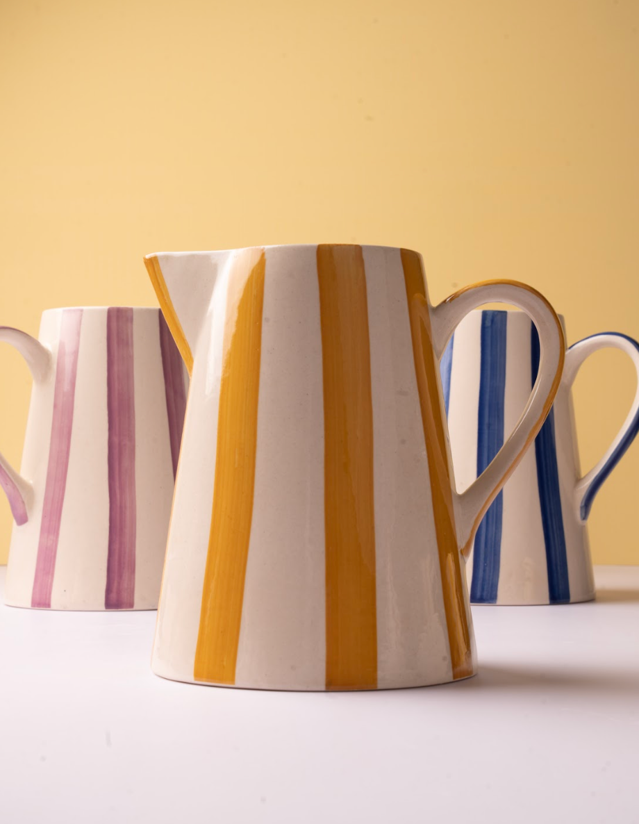 Ceramic Stripe Pitcher, Yellow
