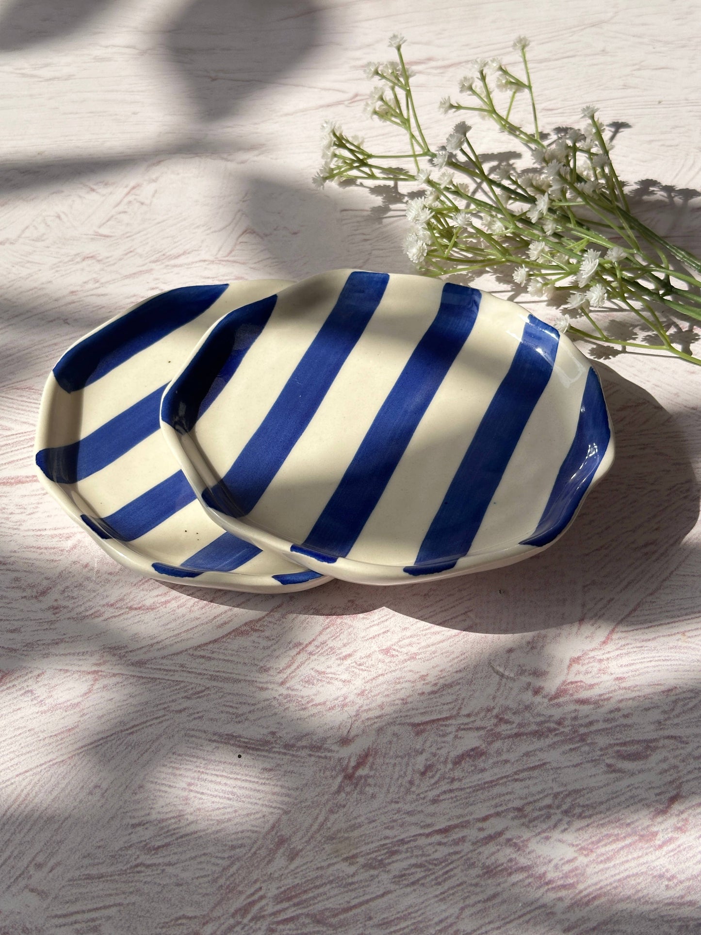 Ceramic Blue stripe plate, 6.3 X 6.3 Inches