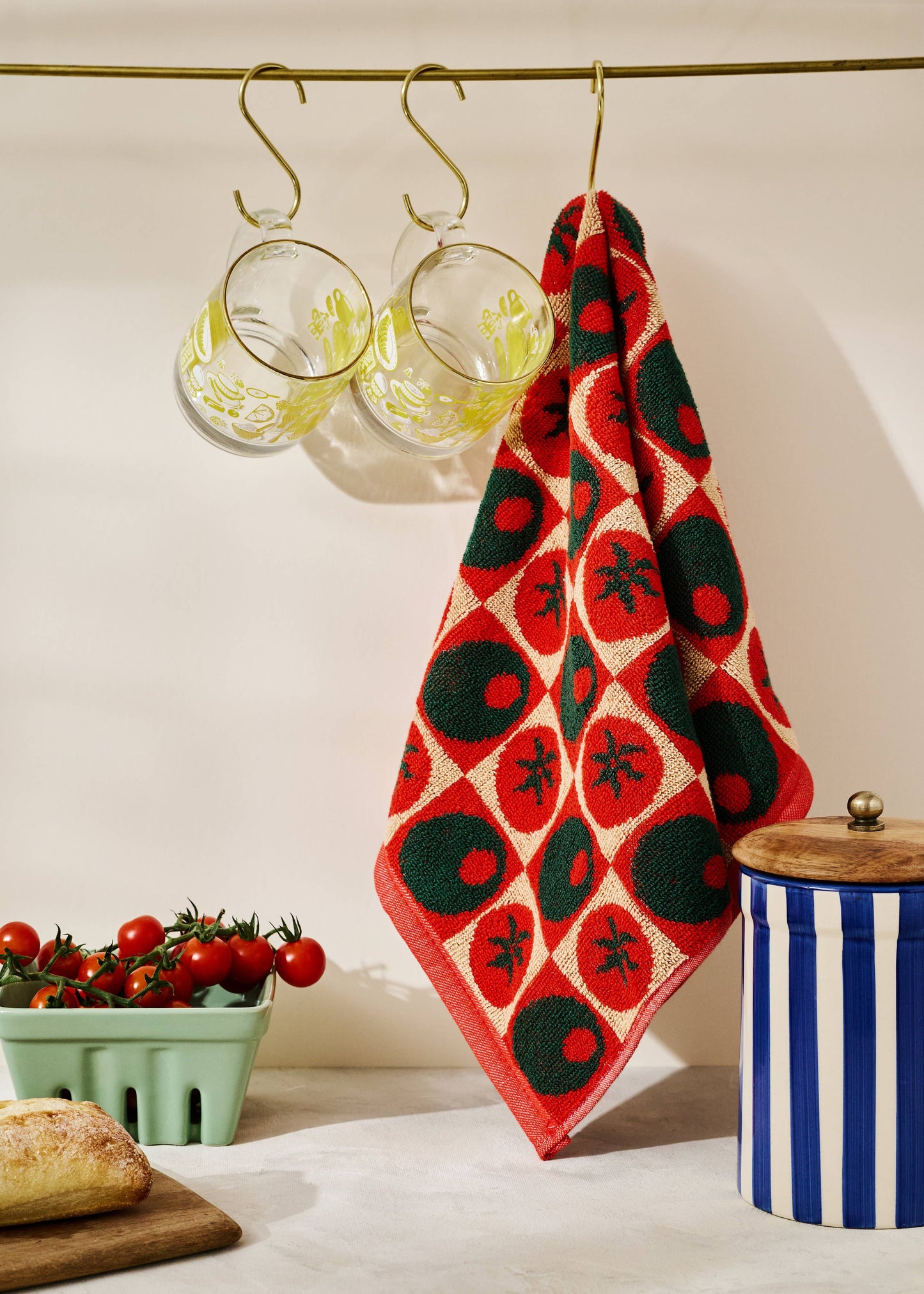 Heirloom Heat Checked Olive and Tomato Cotton Terry Cloth Hand Towel