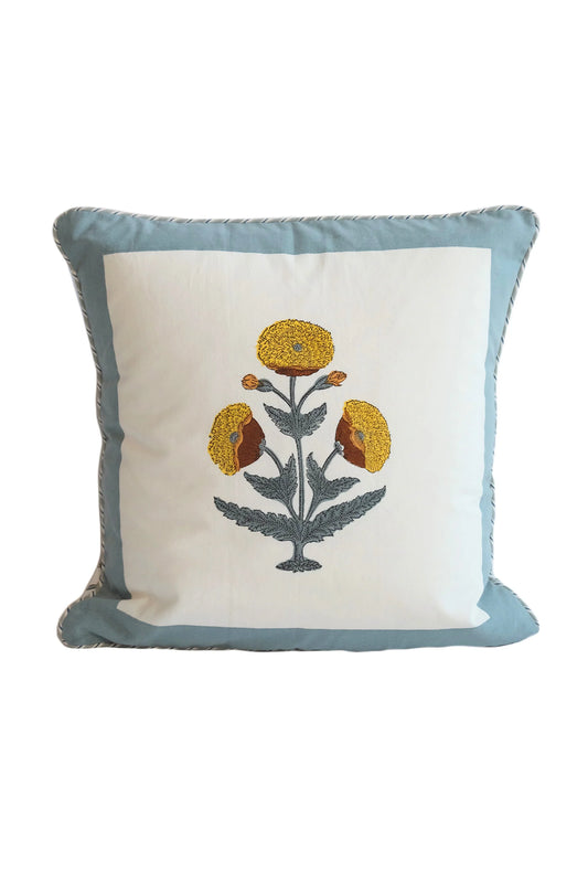 Blue Poppy Blockprint Pillowcase 18"x18" - Inner Child