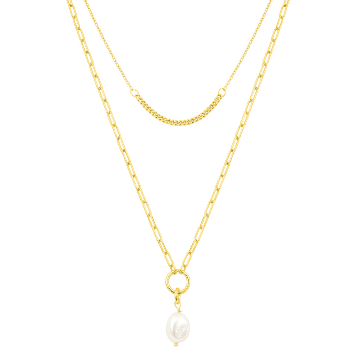 emily pearl layer necklace gold