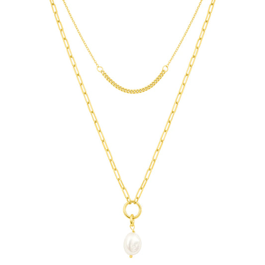 emily pearl layer necklace gold