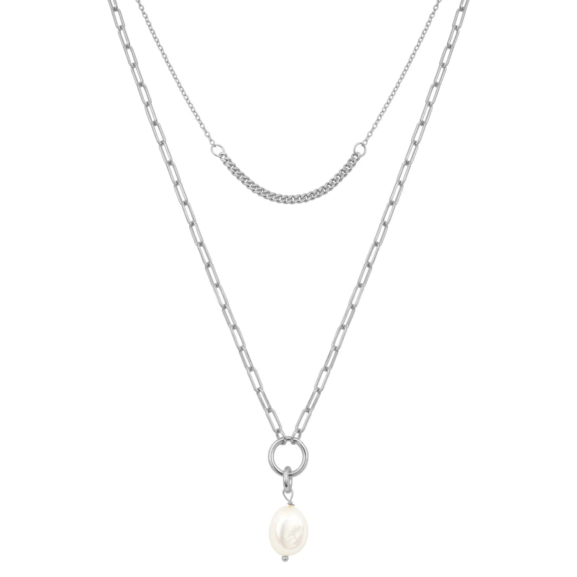 emily pearl layer necklace silver