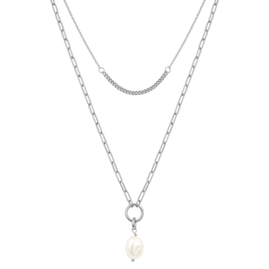 emily pearl layer necklace silver