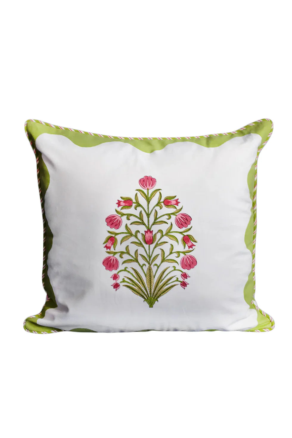 Green Scallop Blockprint Flora Pillowcase 18"x18" - Inner Child