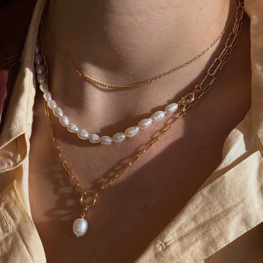 emily pearl layer necklace gold