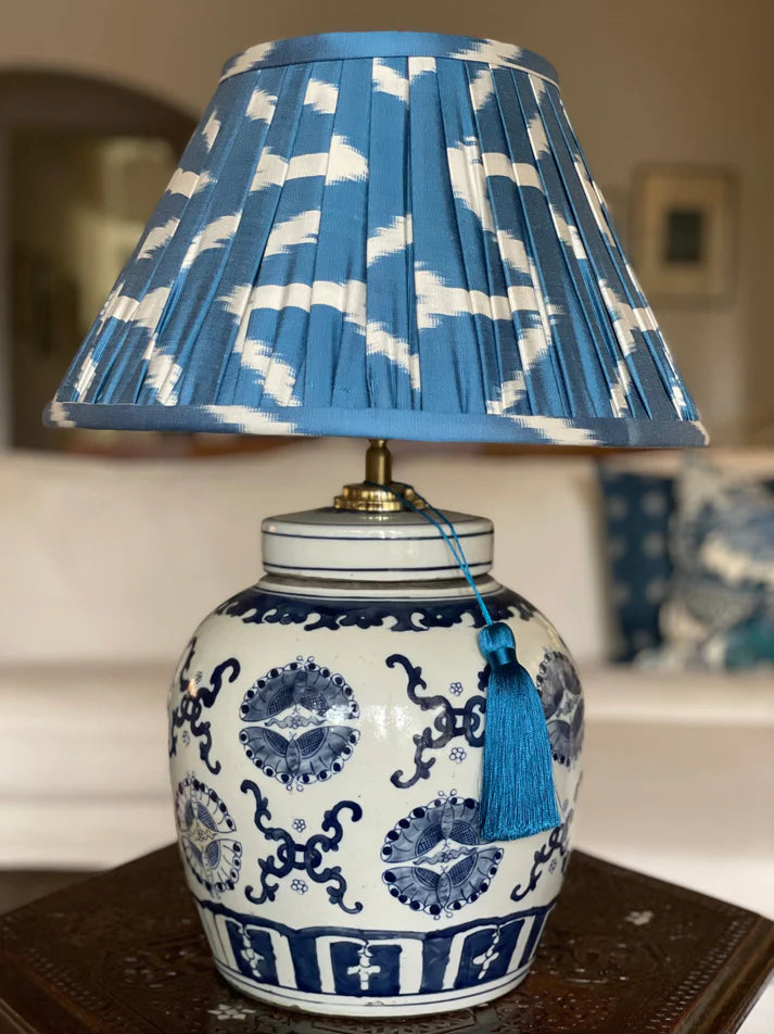 Sapphire Silk Ikat Lamp Shade - The Ginger Jar Lamp Co.