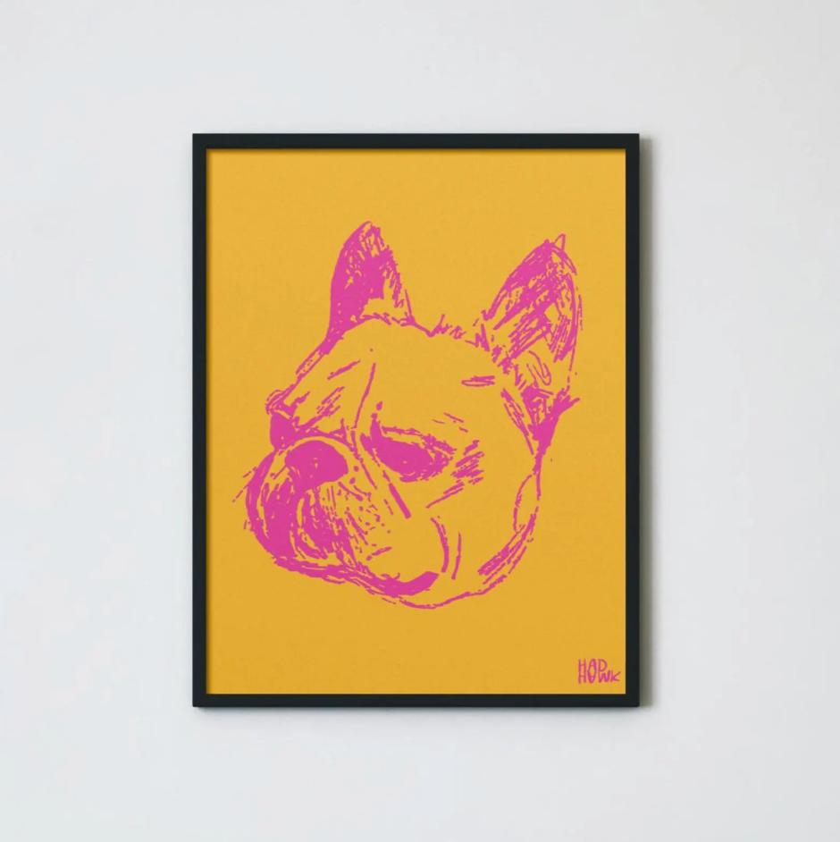 Hadhawk Design - French Bulldog Art Print 8.5 x 11 - Orange & Pink