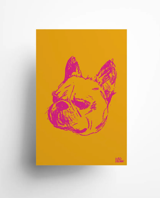 Hadhawk Design - French Bulldog Art Print 8.5 x 11 - Orange & Pink
