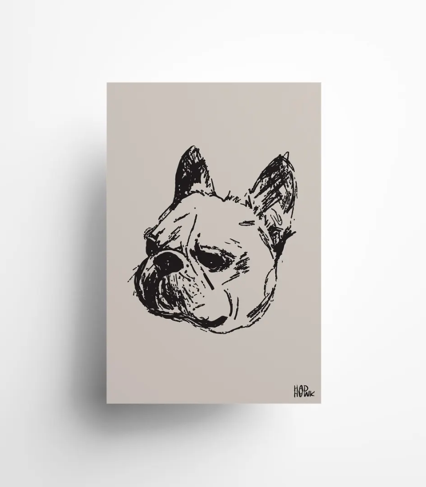 Hadhawk Design Greeting Card - French Bulldog - Black & Tan (blank inside)