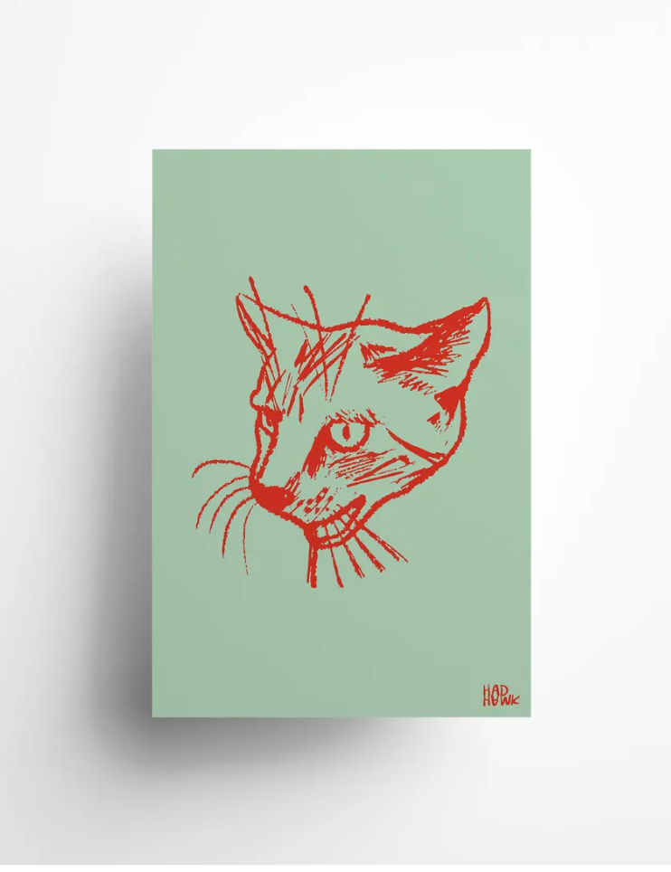 Hadhawk Design - Cat Art Print - 8.5 x 11 - Mint