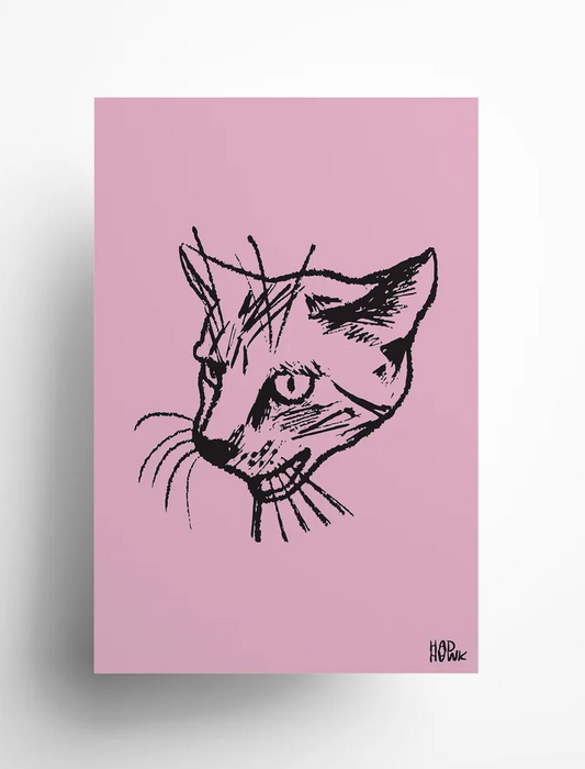 Hadhawk designs - Cat Greeting Card - Blank inside - Pink & Black