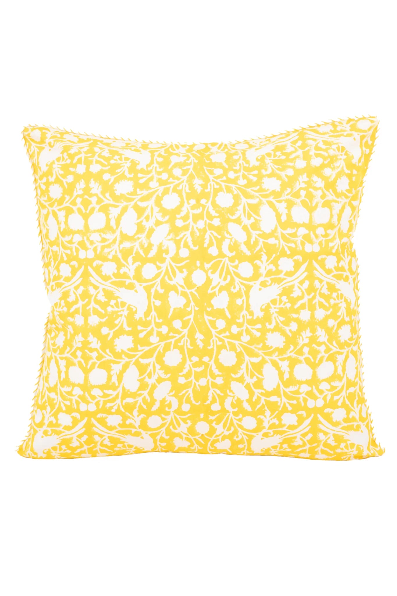 Birds of a Feather Blockprint Reversible Pillowcase in Saffron Yellow 20"x20" - Inner Child