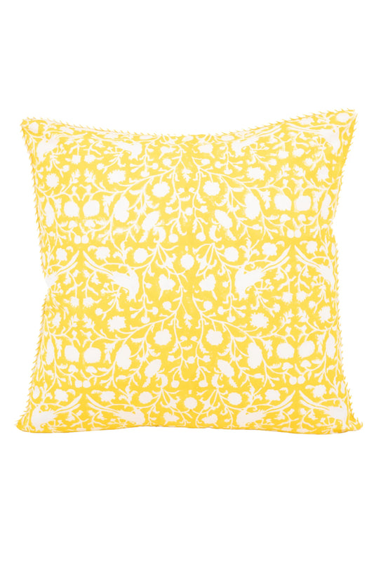 Birds of a Feather Blockprint Reversible Pillowcase in Saffron Yellow 20"x20" - Inner Child