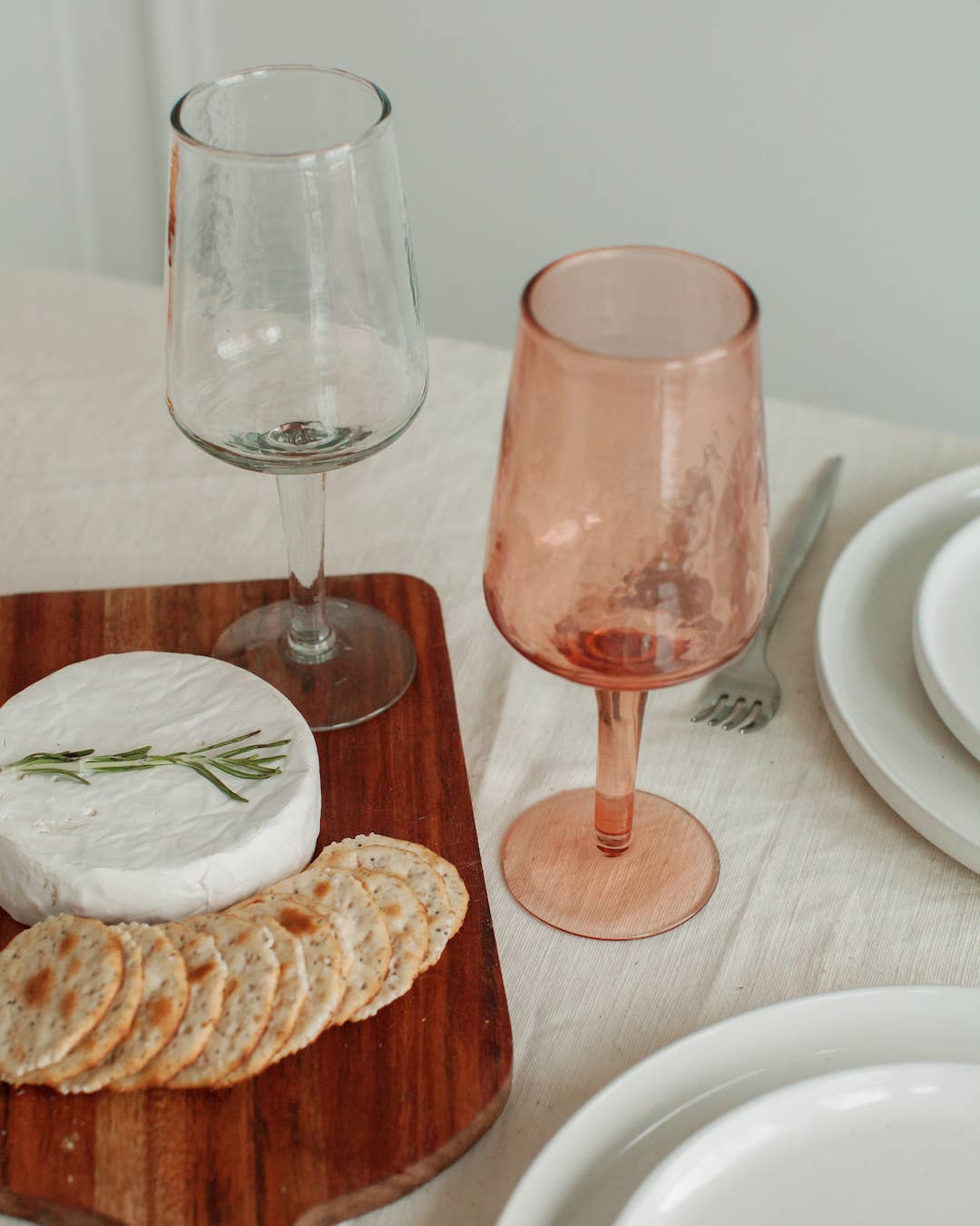 Handblown Hammered Wine Glass in Blush