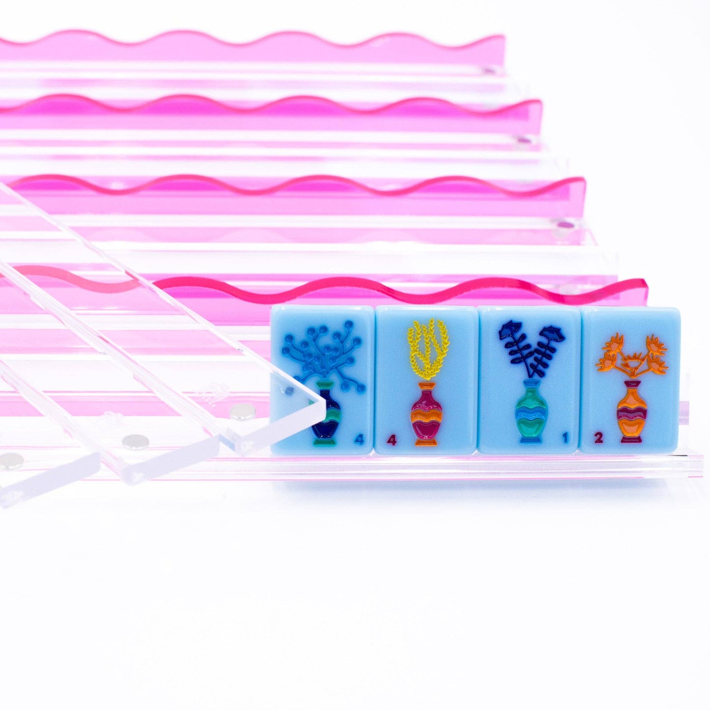 Wavy Acrylic Mahjong Racks | Many Colors | Magnetic Pushers