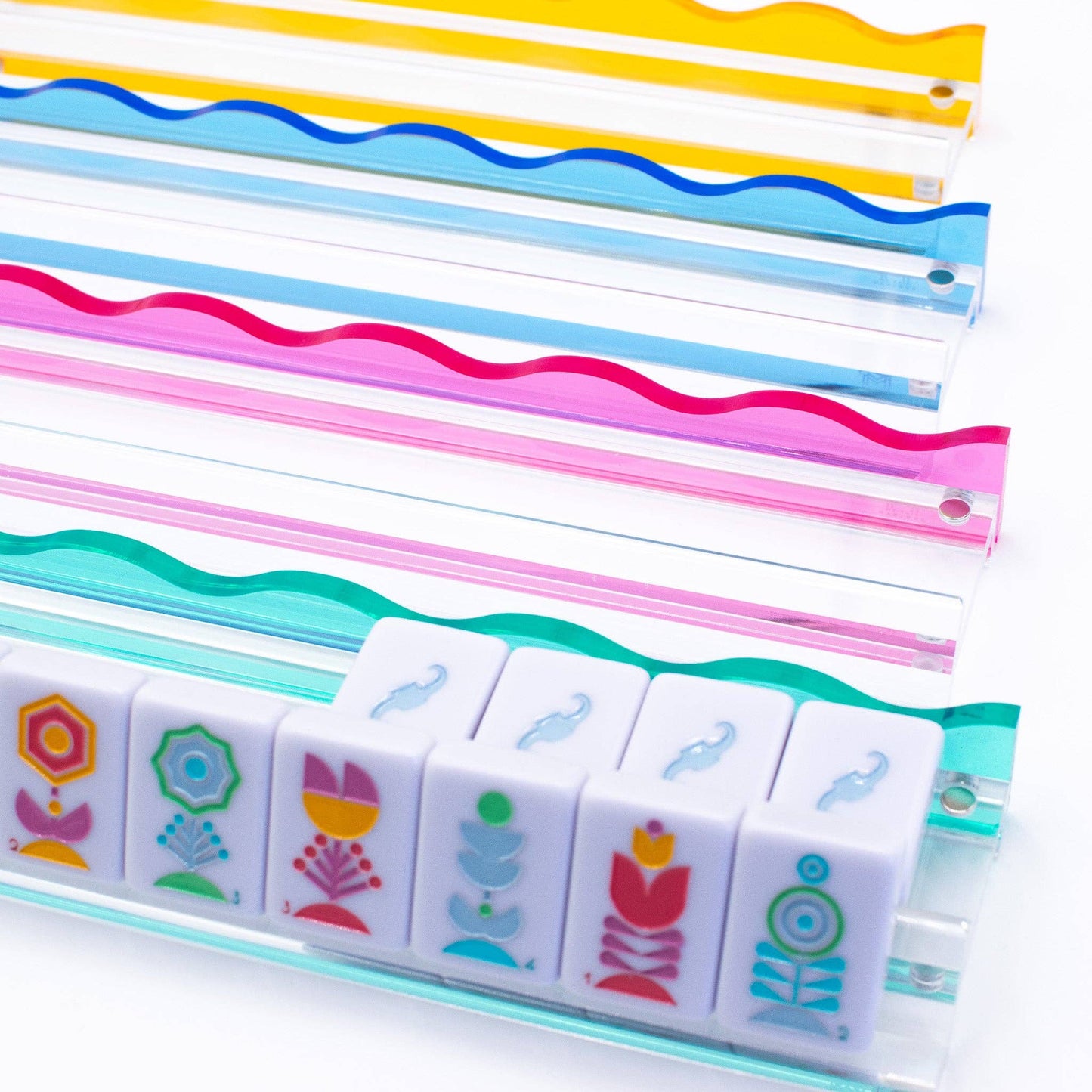 Wavy Acrylic Mahjong Racks | Many Colors | Magnetic Pushers
