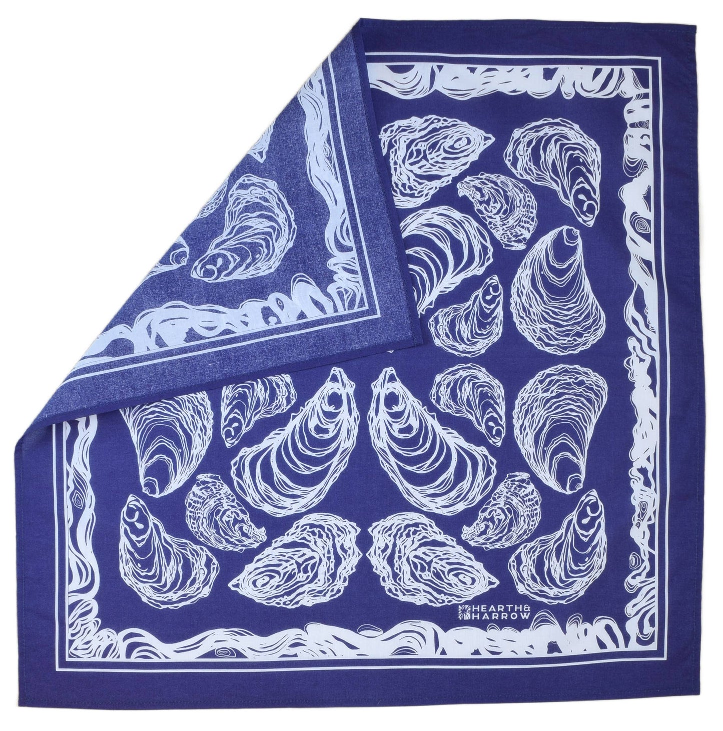 Oyster Bandana - 100% Cotton - Hand Printed - Royal Blue