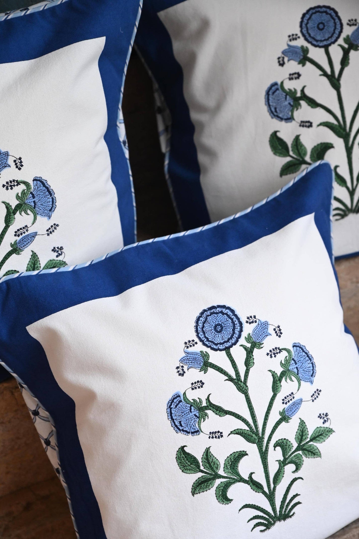 Cobalt Botanical Study Blockprint Throw Pillowcase 18x18