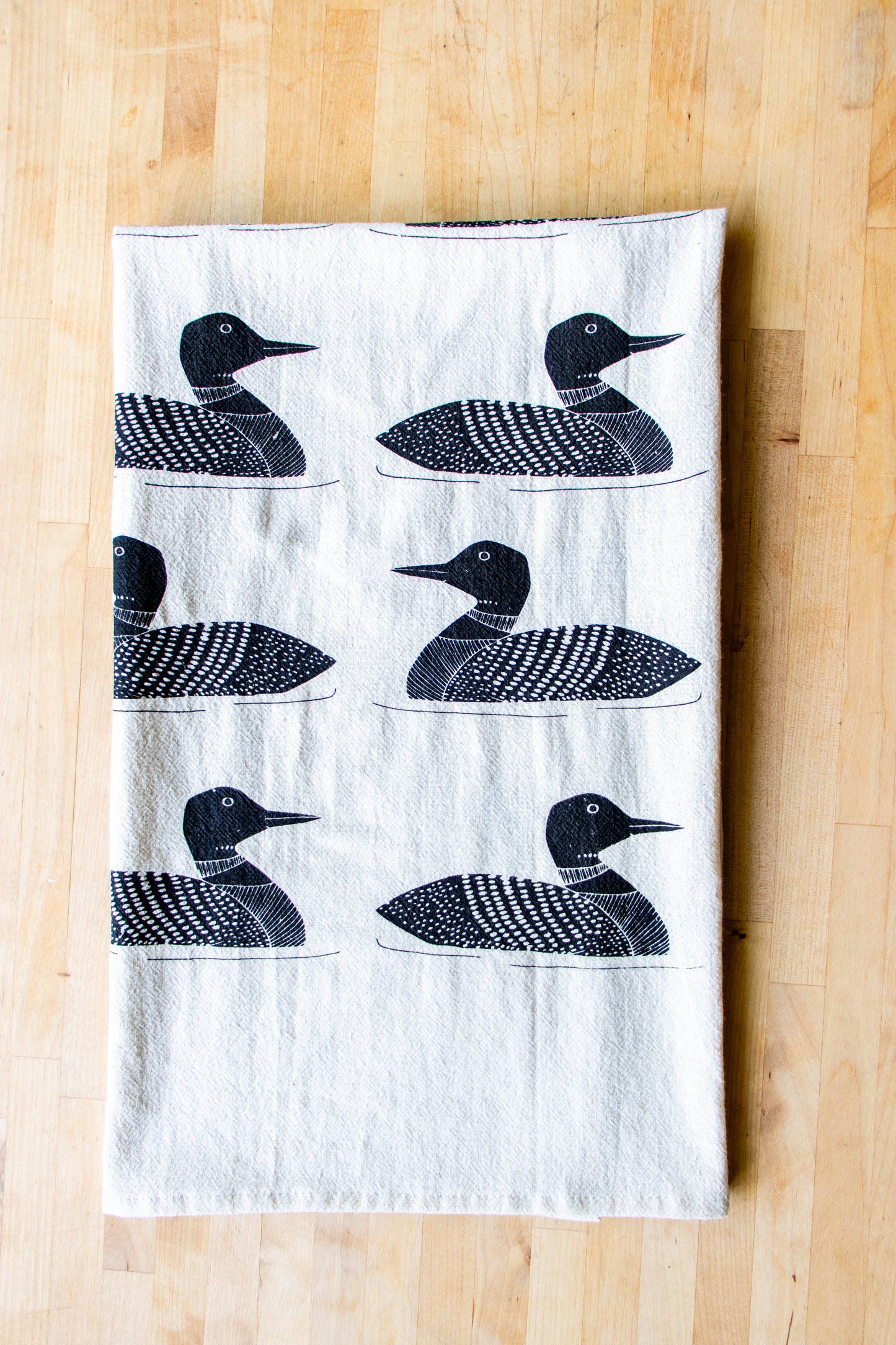 Loon Towel, Handprinted Cotton Kitchen Towel, Loon