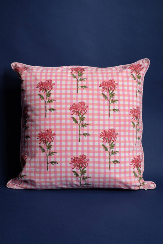 Dahlia Gingham Blockprint Throw Pillow 20x20