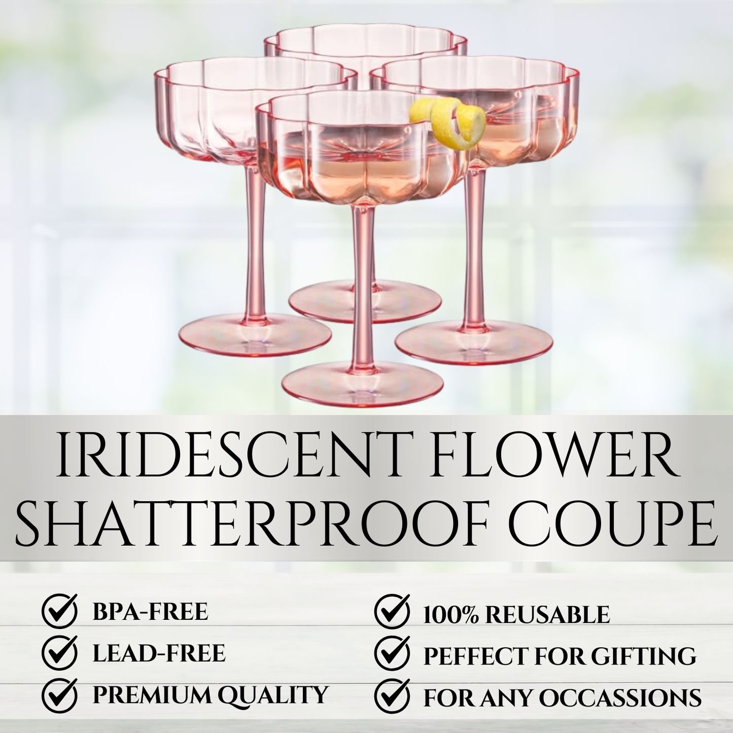 Shatterproof Acrylic Plastic Flower Coupe | 1 coupe, 8.5OZ