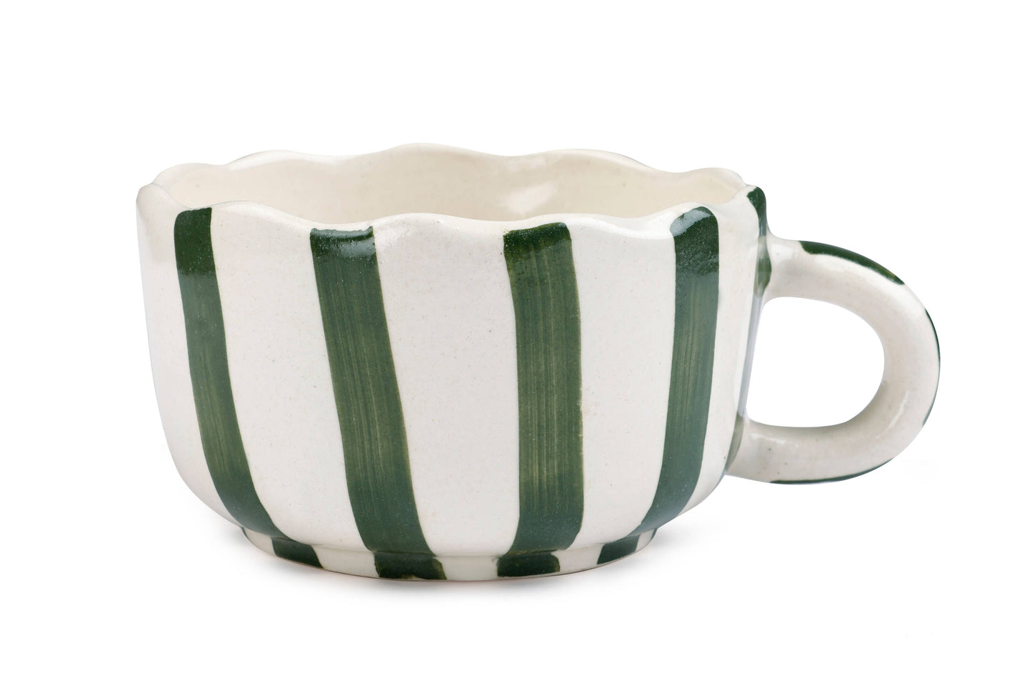 Ceramic Stripe Olive Green Cappucino Cup, 2.9 x 3.9 Inches