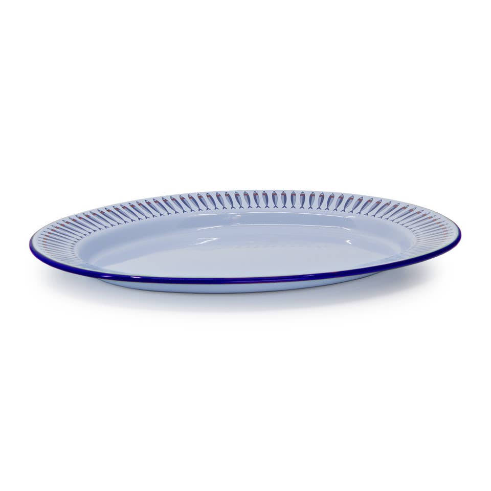 Mur by Ayca x CCH Anchovies Small 14 in Oval Tray, Blue Rim