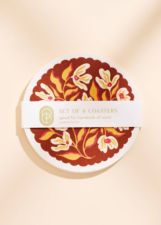 Pumpkin Spice Floral Scalloped Coasters | Set of Four