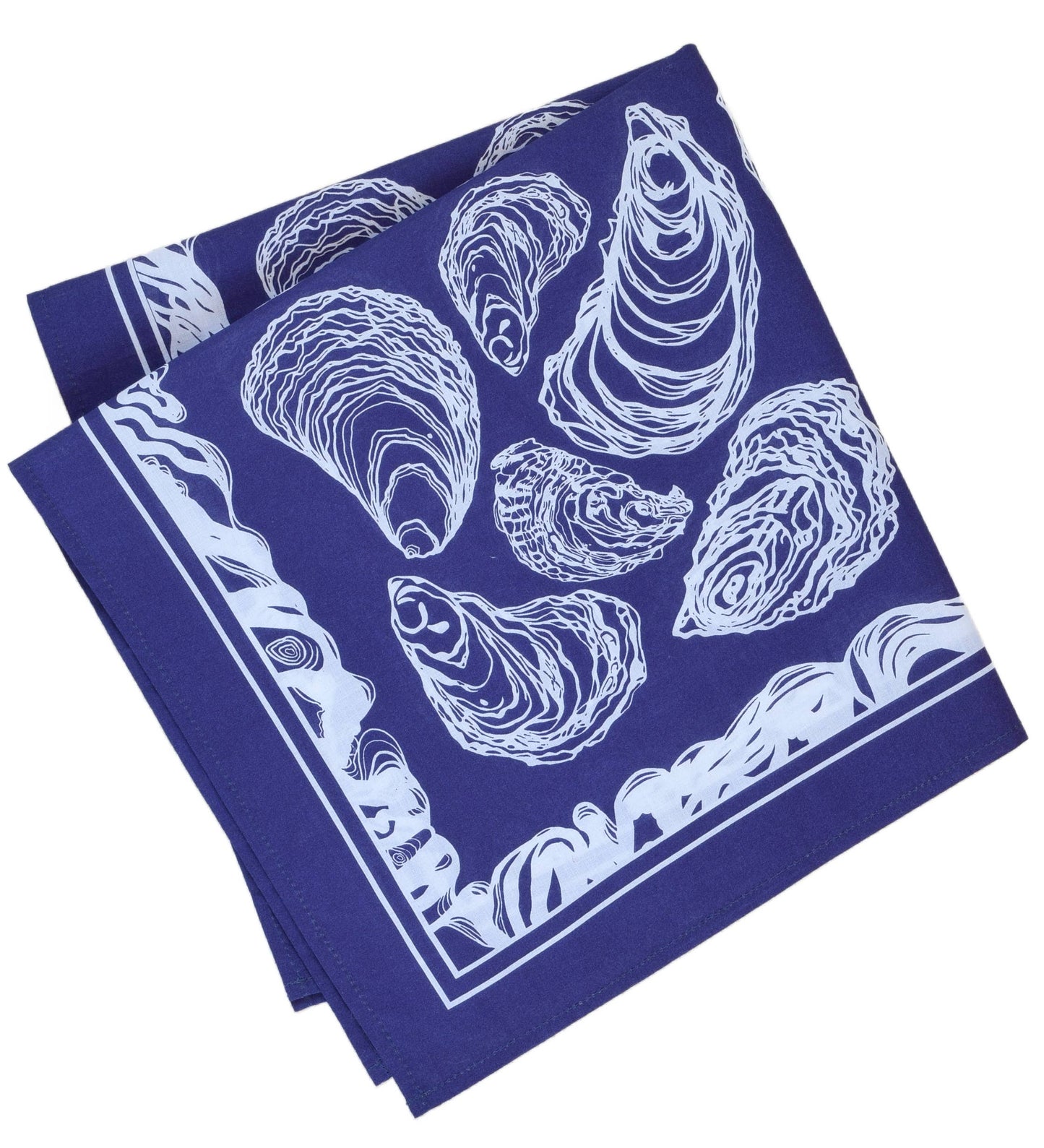 Oyster Bandana - 100% Cotton - Hand Printed - Royal Blue