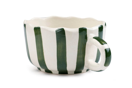 Ceramic Stripe Olive Green Cappucino Cup, 2.9 x 3.9 Inches