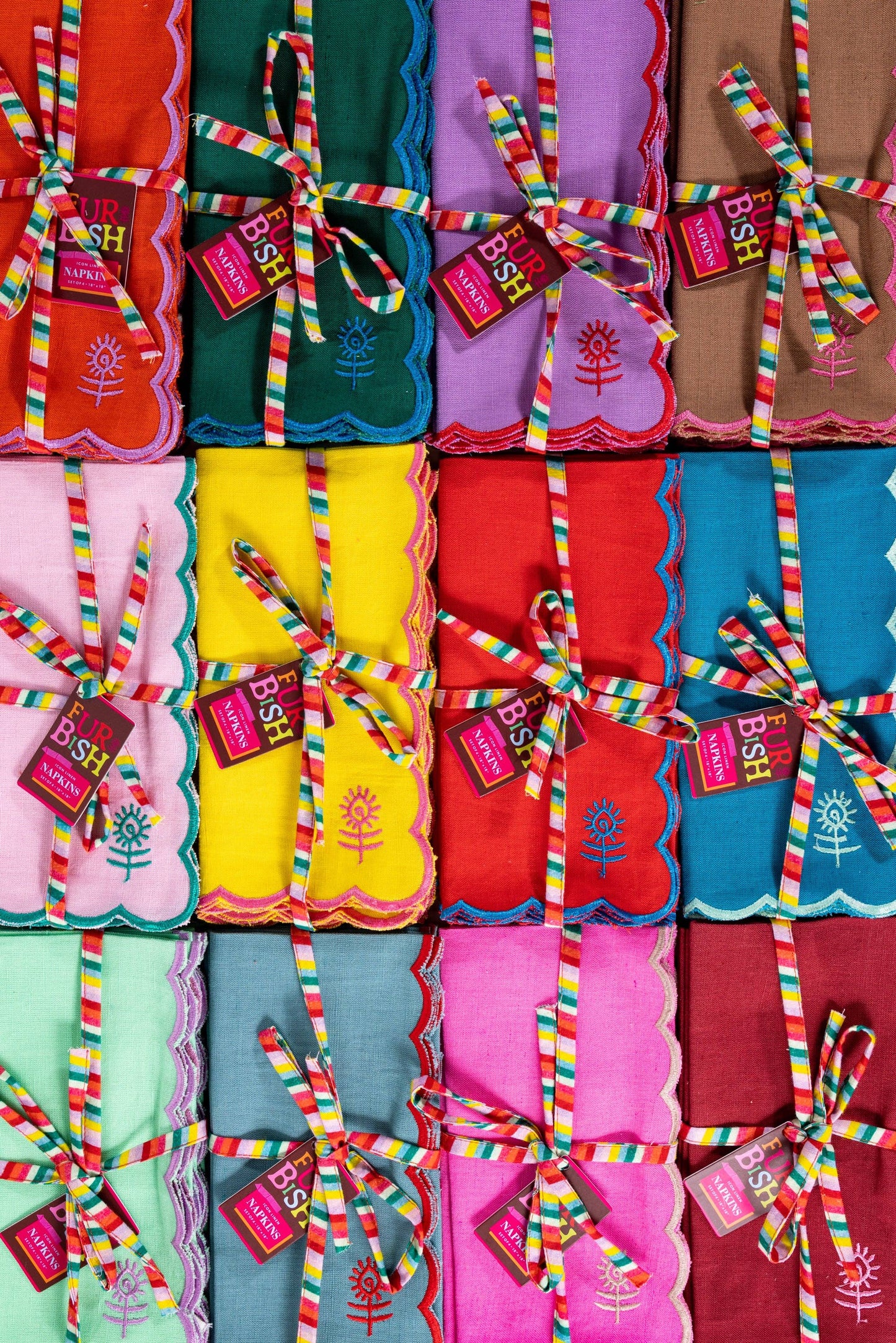 Icon Linen Napkins S/4 - Light Pink + Emerald