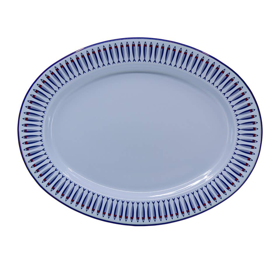 Mur by Ayca x CCH Anchovies Small 14 in Oval Tray, Blue Rim