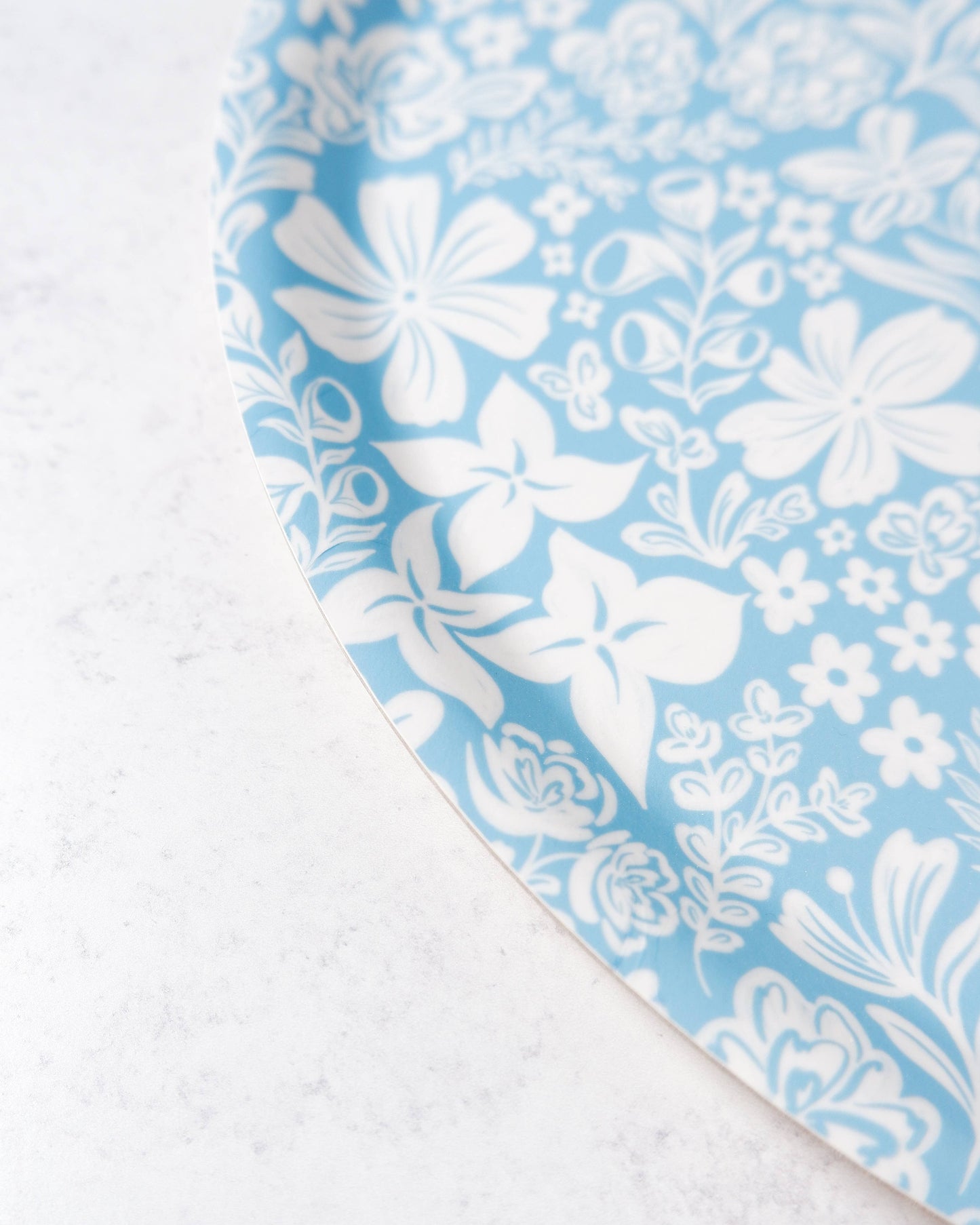 Blue Florals Bent Birch/Melamine Round Serving Tray Platter