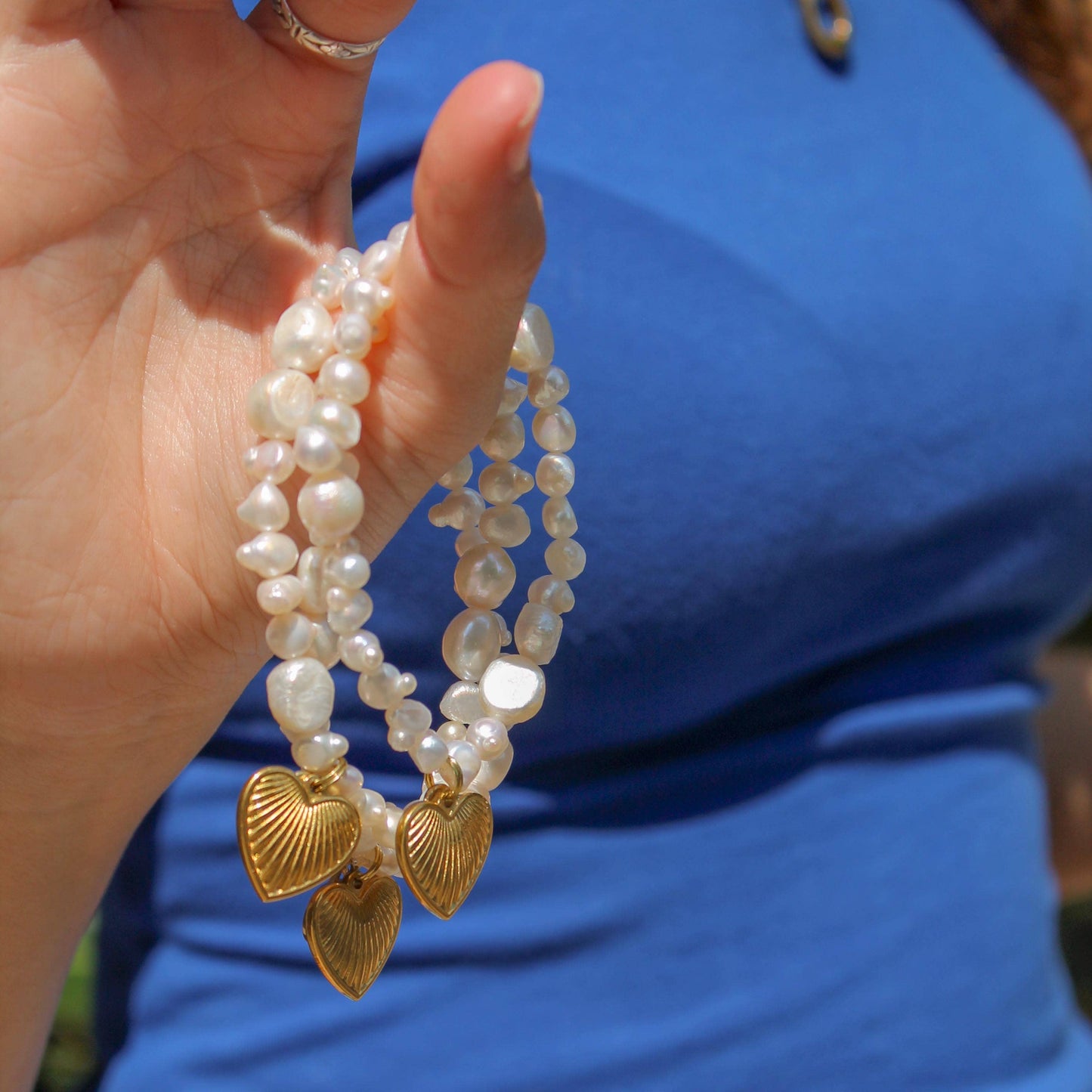 Heart Charm Bracelet in Pearl