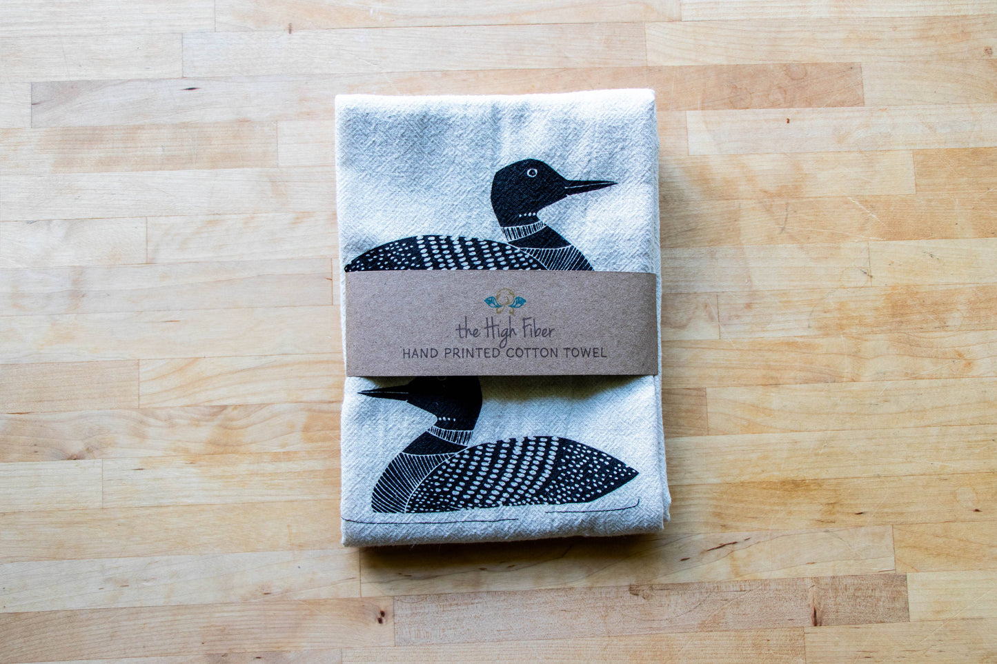 Loon Towel, Handprinted Cotton Kitchen Towel, Loon