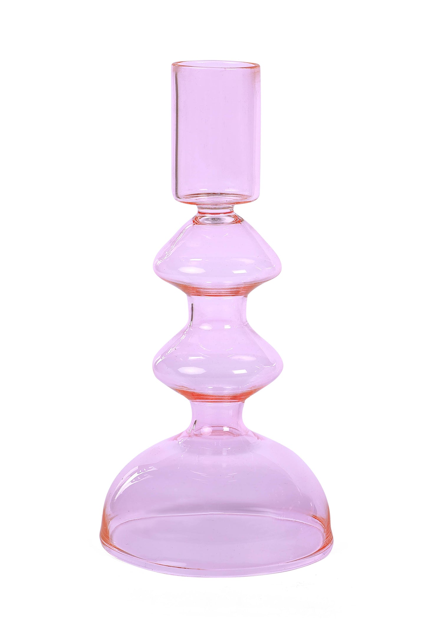 Retro Glass Candle Stick Holder- 6 x 2.5 Inches_ Pink