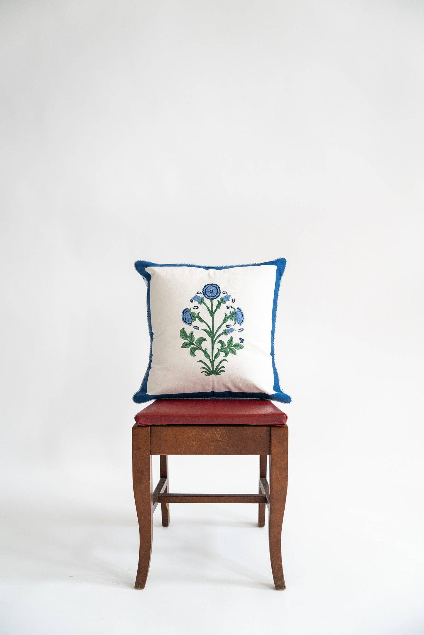 Cobalt Botanical Study Blockprint Throw Pillowcase 18x18