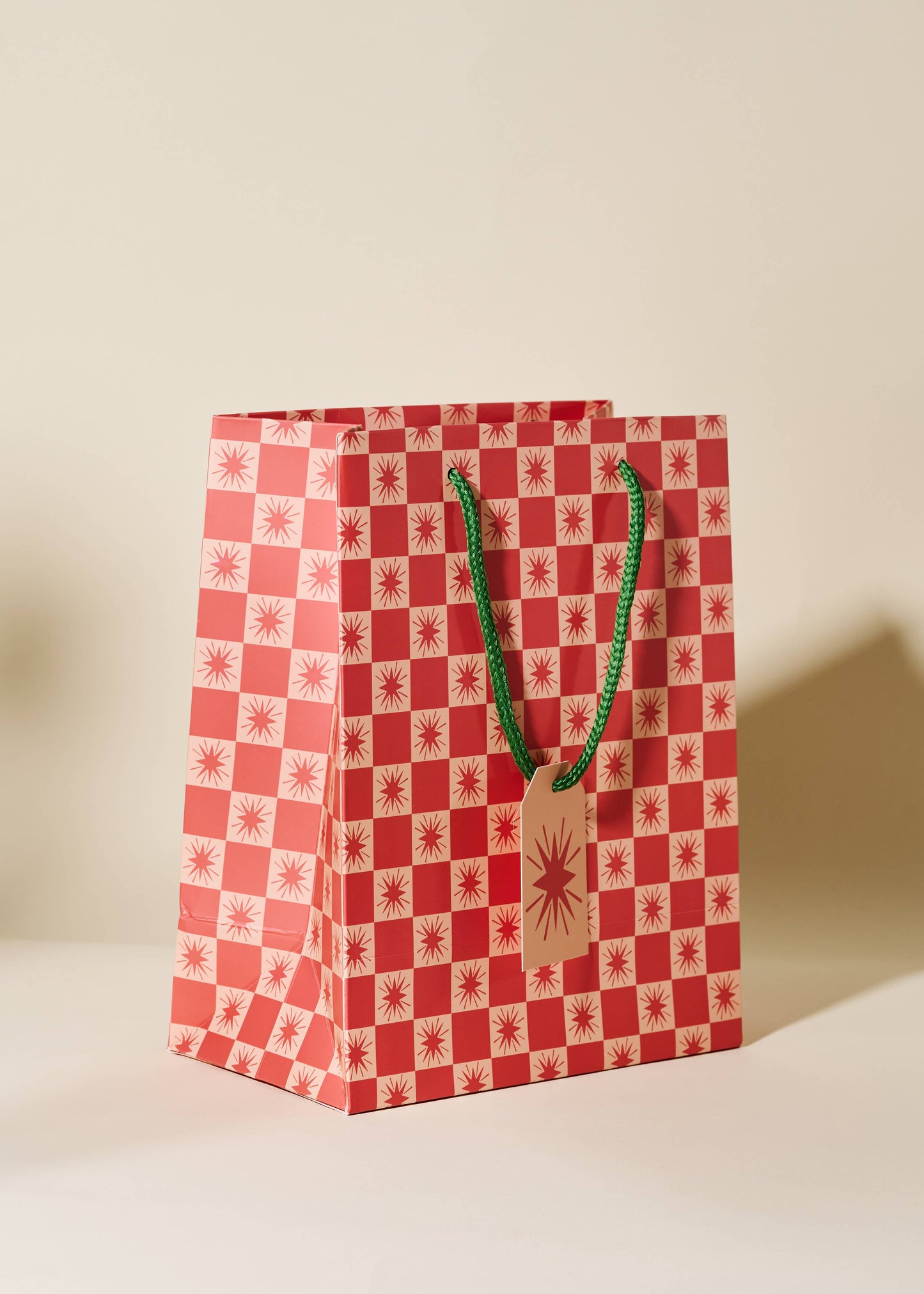 Red Star Checked Medium Paper Gift Bag