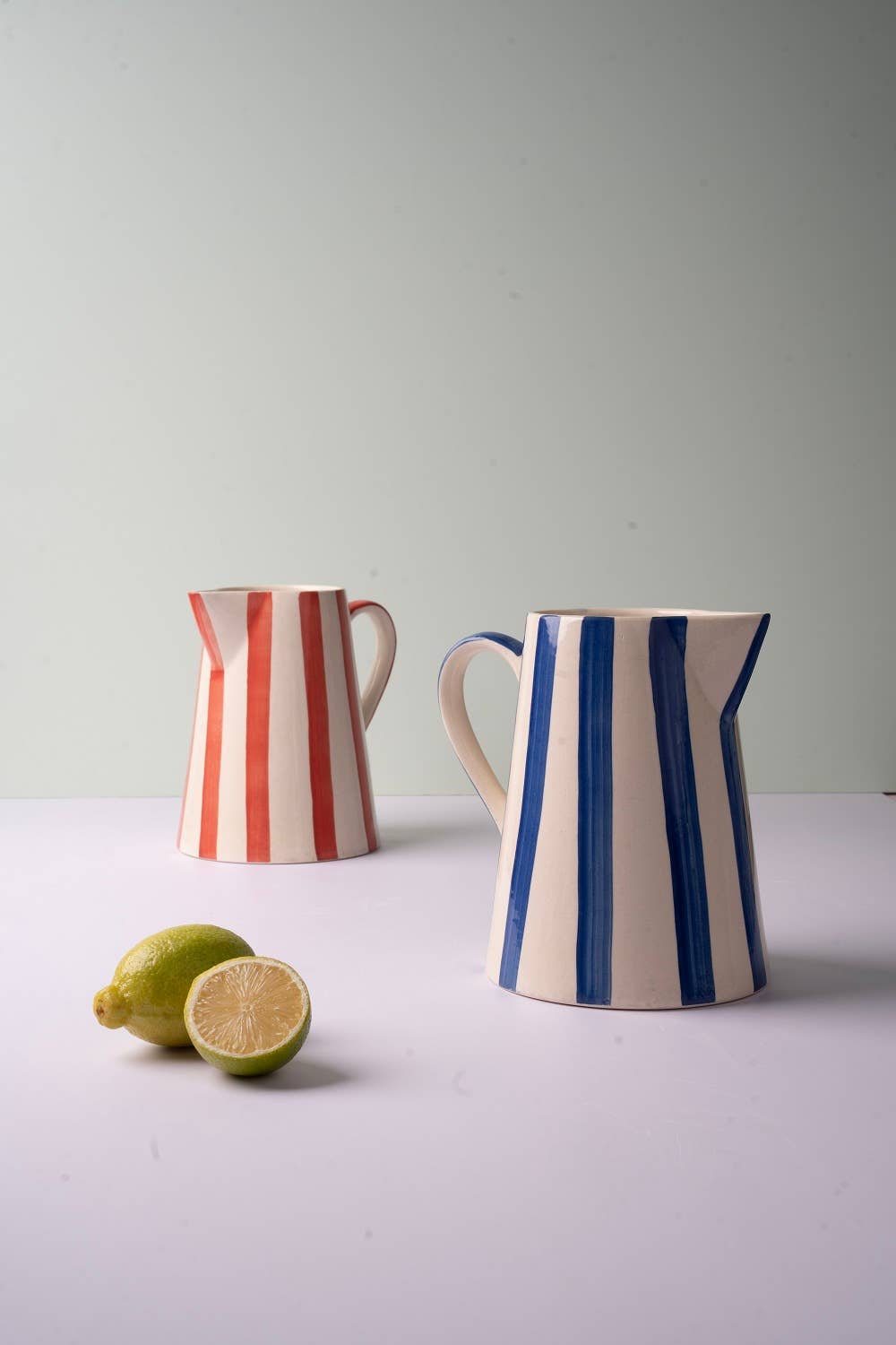 Ceramic Stripe Pitcher, Red